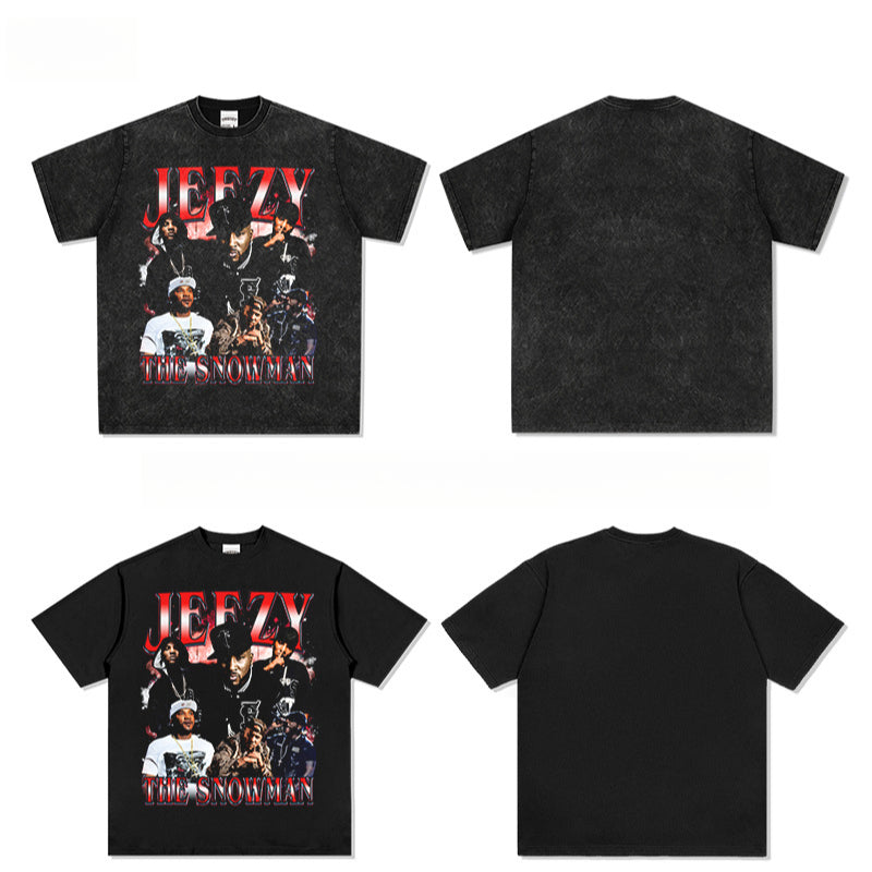 Outfit streetwear vintage hip hop Jeezy print short sleeve t-shirt