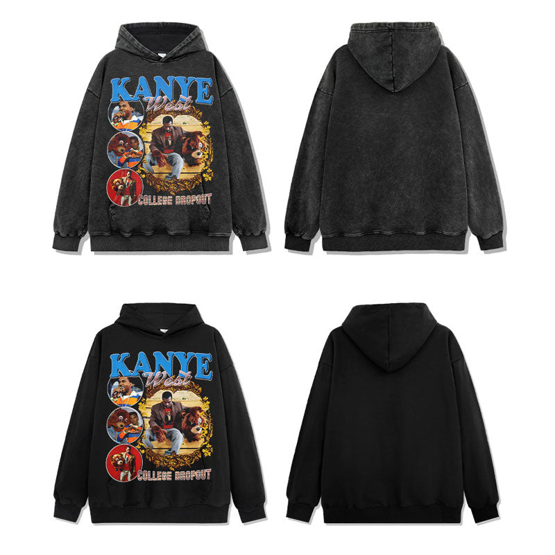 Marcas streetwear usa hip hop kanye print washed hooded sweater