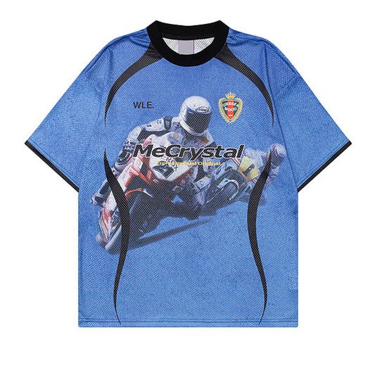 Racing oversized t shirt retro racing college jersey short sleeve t-shirt