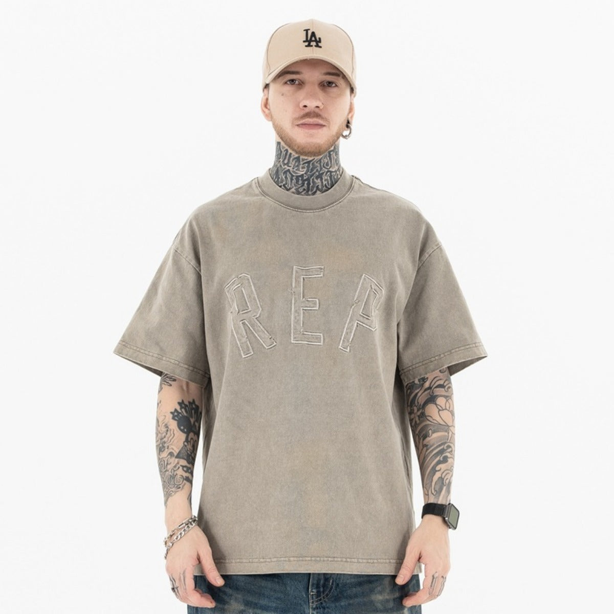 Vintage College Shirts Summer REP Alphabet Embroidery Old Crew Neck Short Sleeve T-Shirt