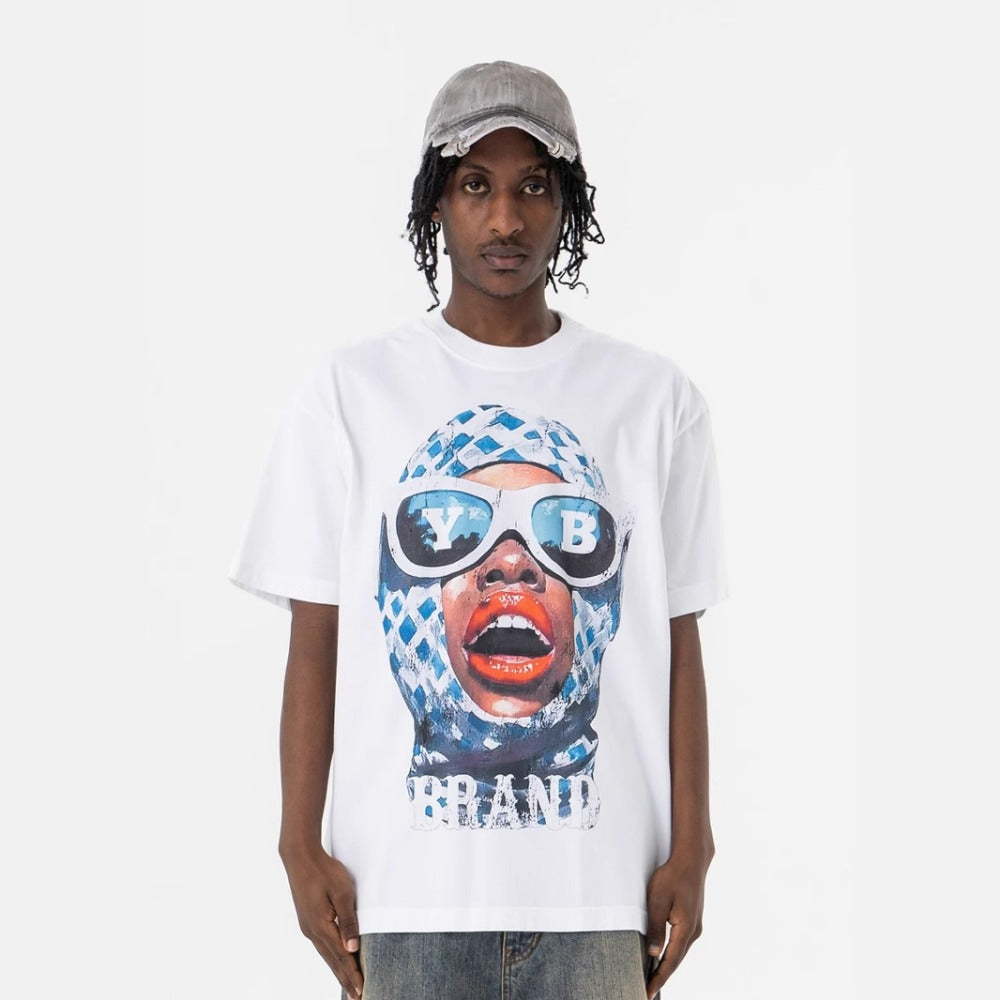 Vintage College Shirts Summer Portrait Print Crew Neck Short Sleeve T-Shirt