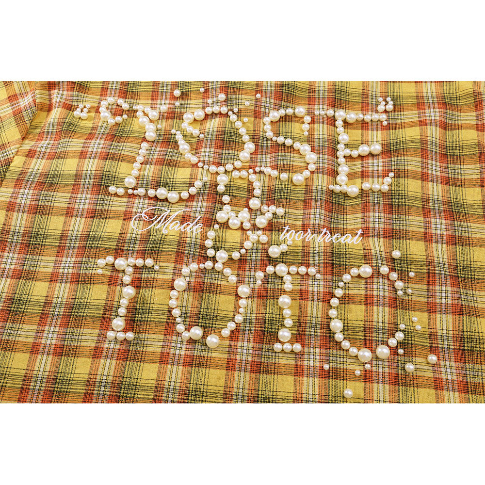 Nostalgia T Shirts Dopamine Yellow Checked Shirt Short Sleeve Summer Loose Polo Lapel Top