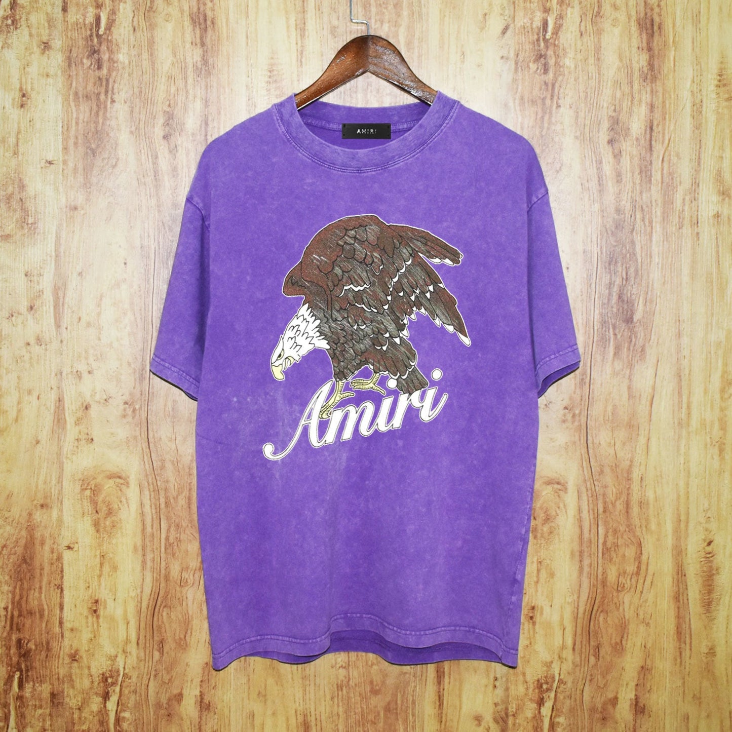 Amiri washed t-shirt brown flying eagle printing short sleeve