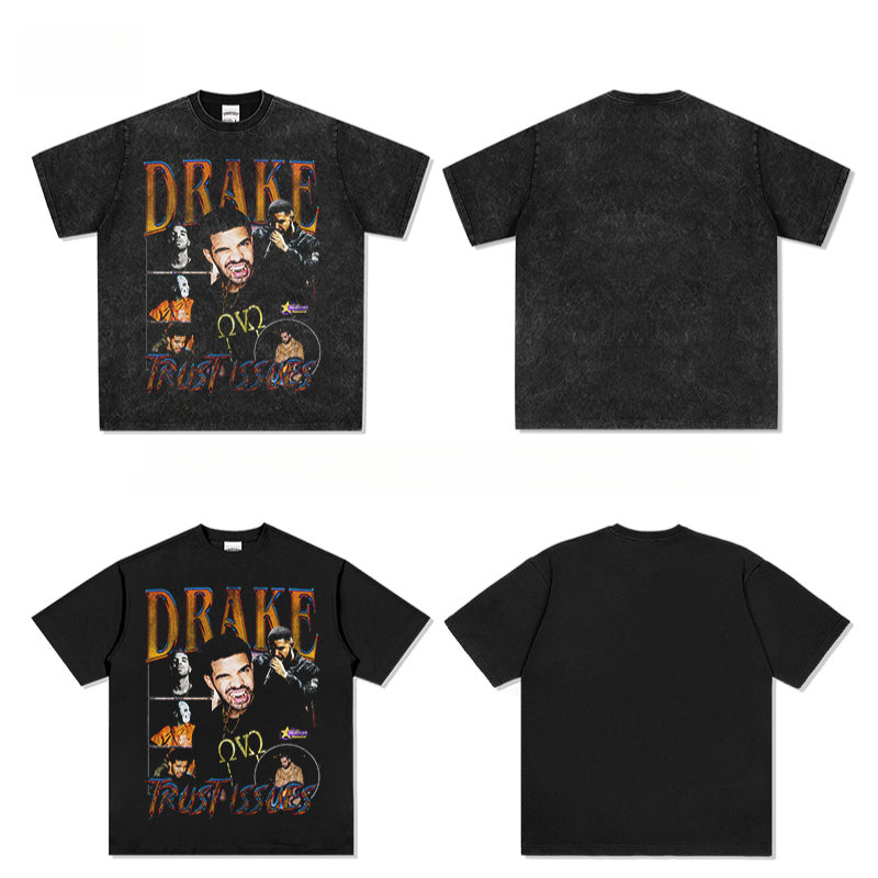 Streetwear masculino vintage hip hop drake drake print short sleeve t-shirt