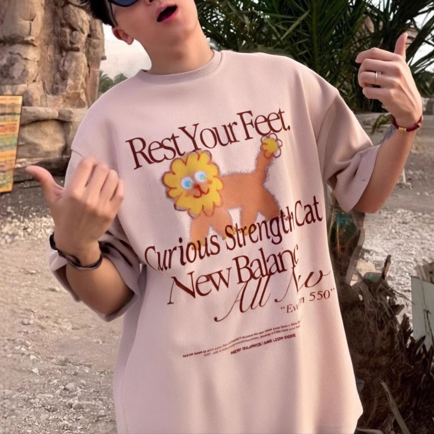 Distorted vintage cute sunflower lion short sleeve t-shirt