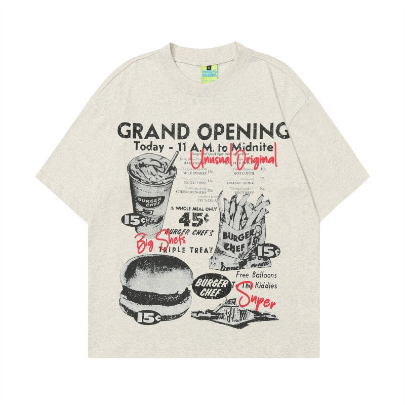 90s West Coast Hip Hop Fashion T Shirts Burger Fries Print Spring Summer Short Sleeve T-Shirt