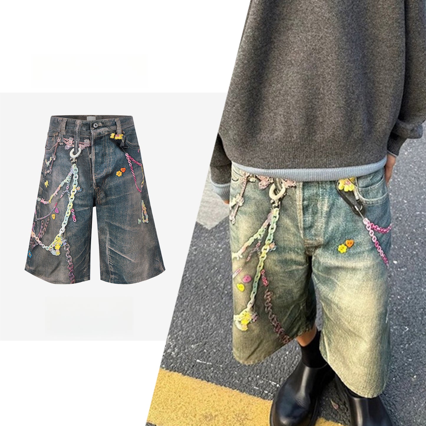 Rock Revival Jeans Hip Hop Printed Jeans Denim Shorts