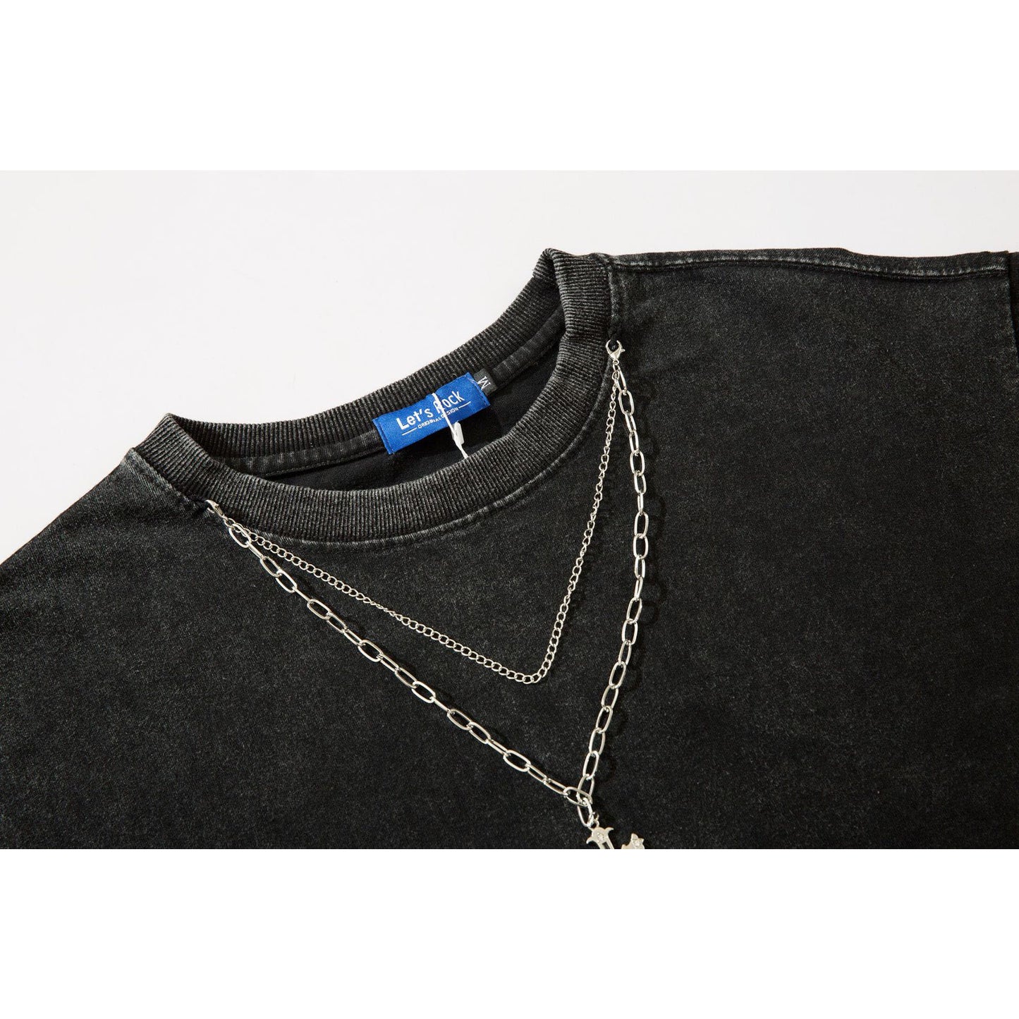 Retro Style Shirt For Men Summer Wash Necklace T-Shirt Short Sleeve