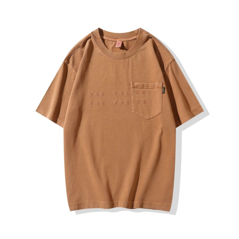 Men T-shirts Vintage Short Sleeve Summer Loose Embroidery