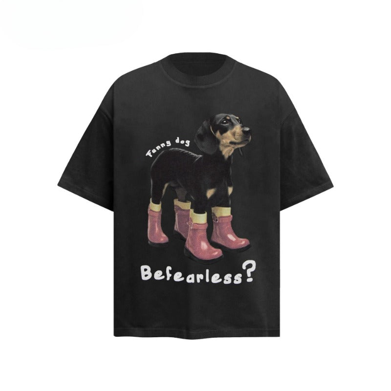 80s And 90s Vintage T Shirts Vintage Cartoon Dachshund Print Short Sleeve T-Shirt
