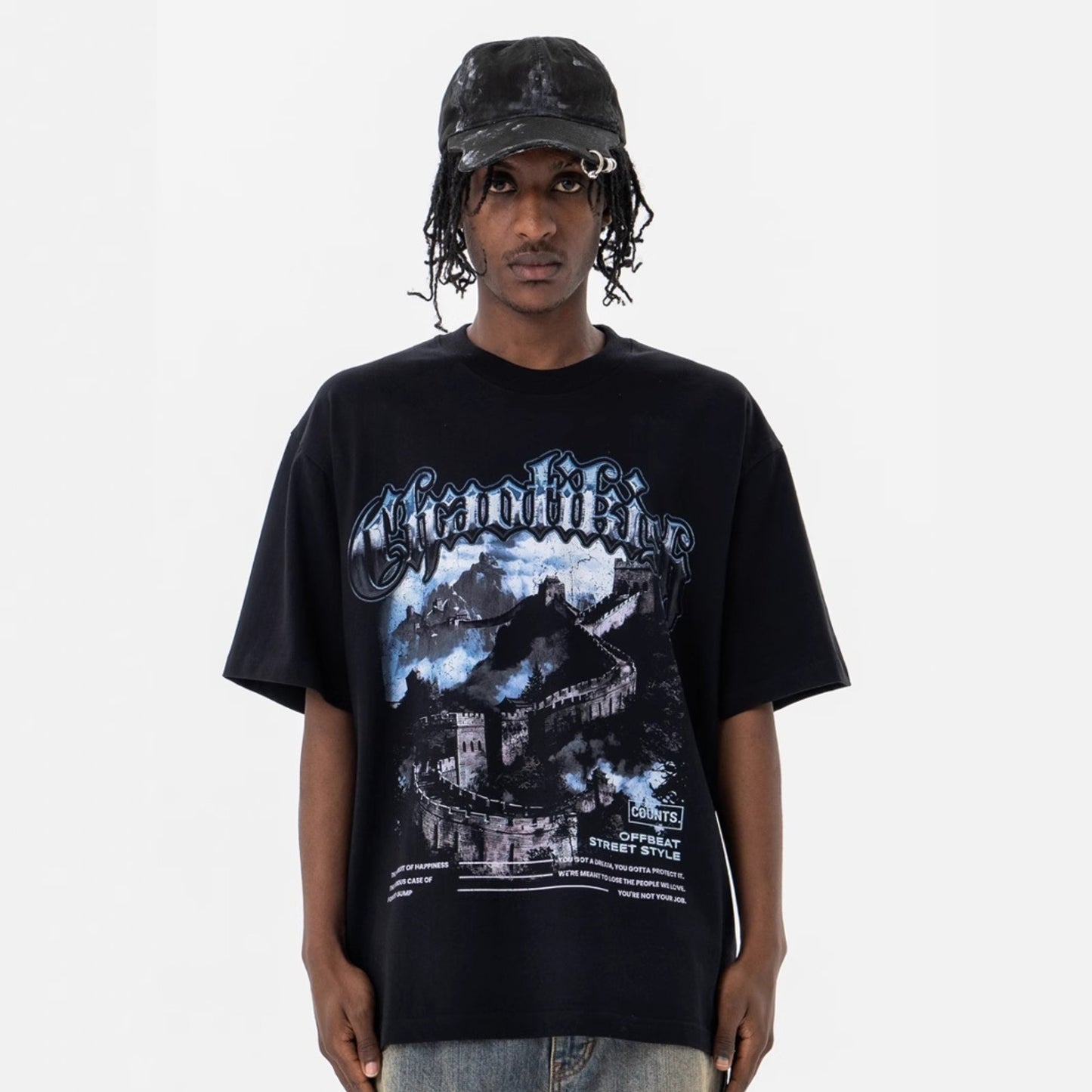 Vic Streetwear Great Wall Print Summer Casual Short Sleeve T-Shirt