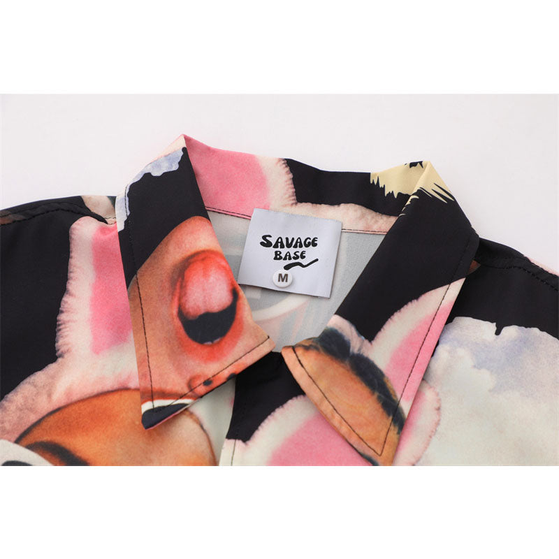 Hip Hop Shirts For Boys Summer Vintage Abstract Print Shirt