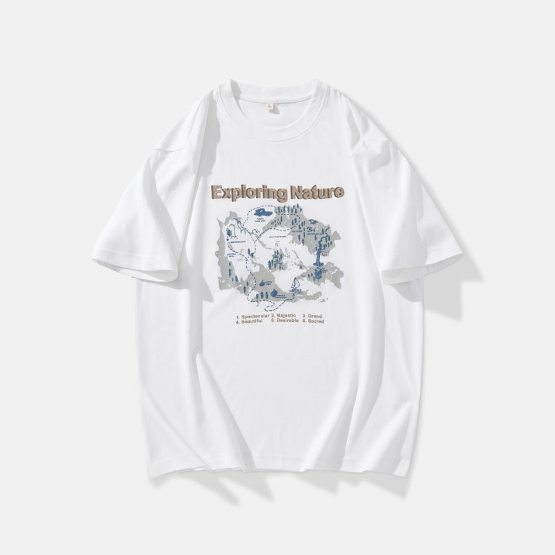 Men T-shirts Summer Print Loose Short Sleeve Top