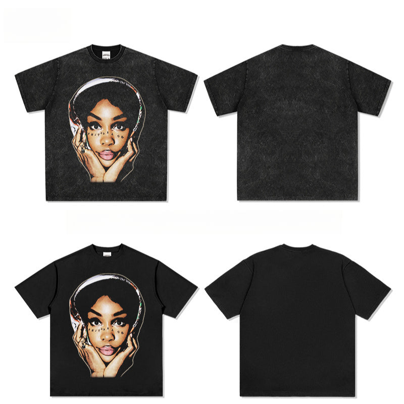 Outfit streetwear vintage hip hop SZA hip hop print short sleeve t-shirt