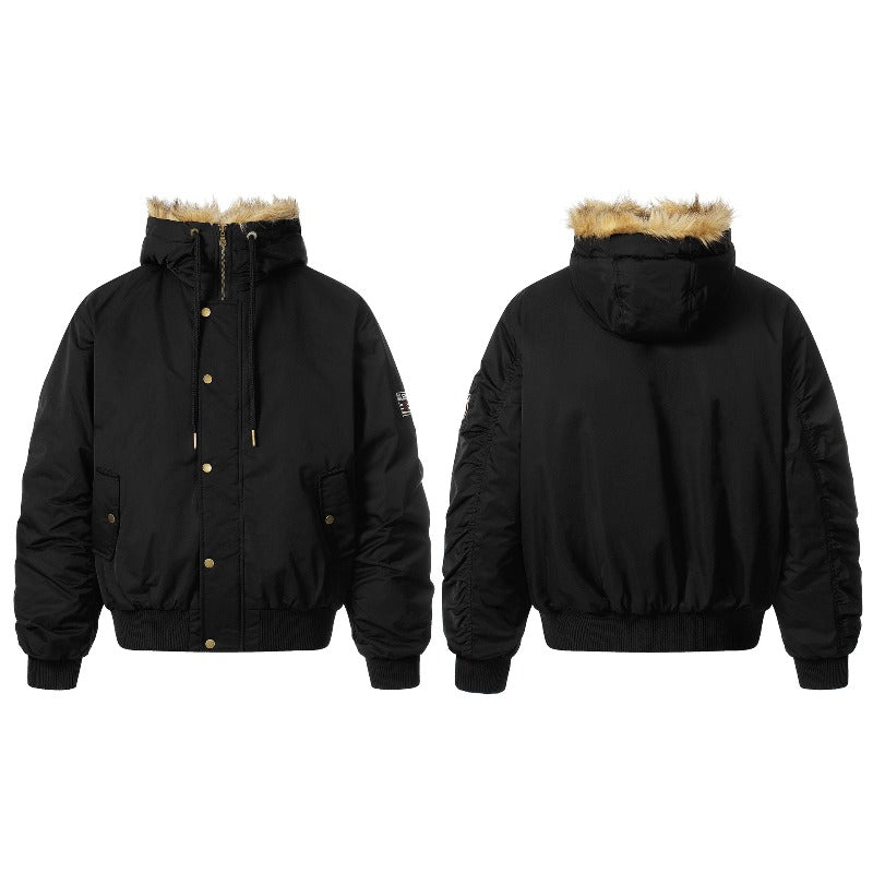 Unisex Down Jacket Men's Winter Fur Collar Leopard Print Fleece Padded Jacket