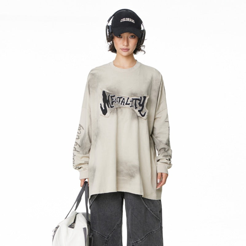 Unisex long-sleeved shirt wasteland style patch embroider