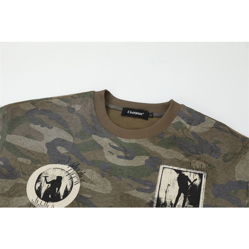 US drip outfits Summer Vintage Portrait Pattern Casual Loose Short Sleeve T-Shirts