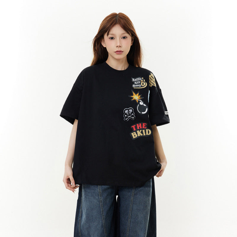 Hip Hop Shirts For Boys Embroidered Short Sleeve T-Shirt Summer Loose Casual