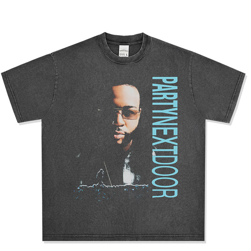 Outfit streetwear vintage hip hop PARTYNEXTDOO print short sleeve t-shirt