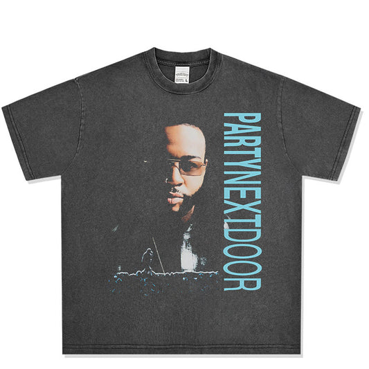 Outfit streetwear vintage hip hop PARTYNEXTDOO print short sleeve t-shirt
