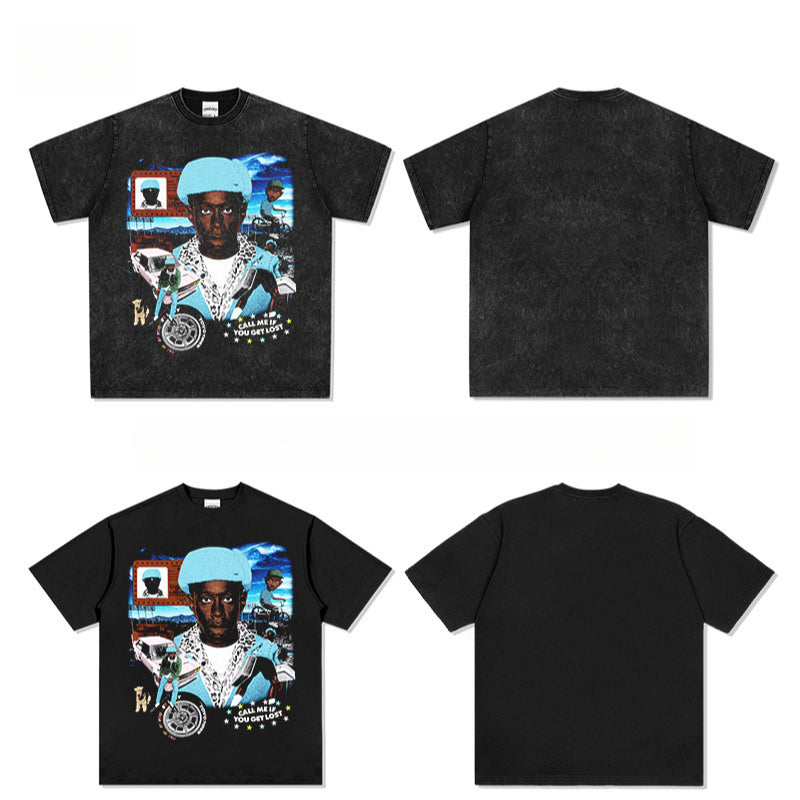 Outfit streetwear vintage hip hop creator taylor print short sleeve t-shirt