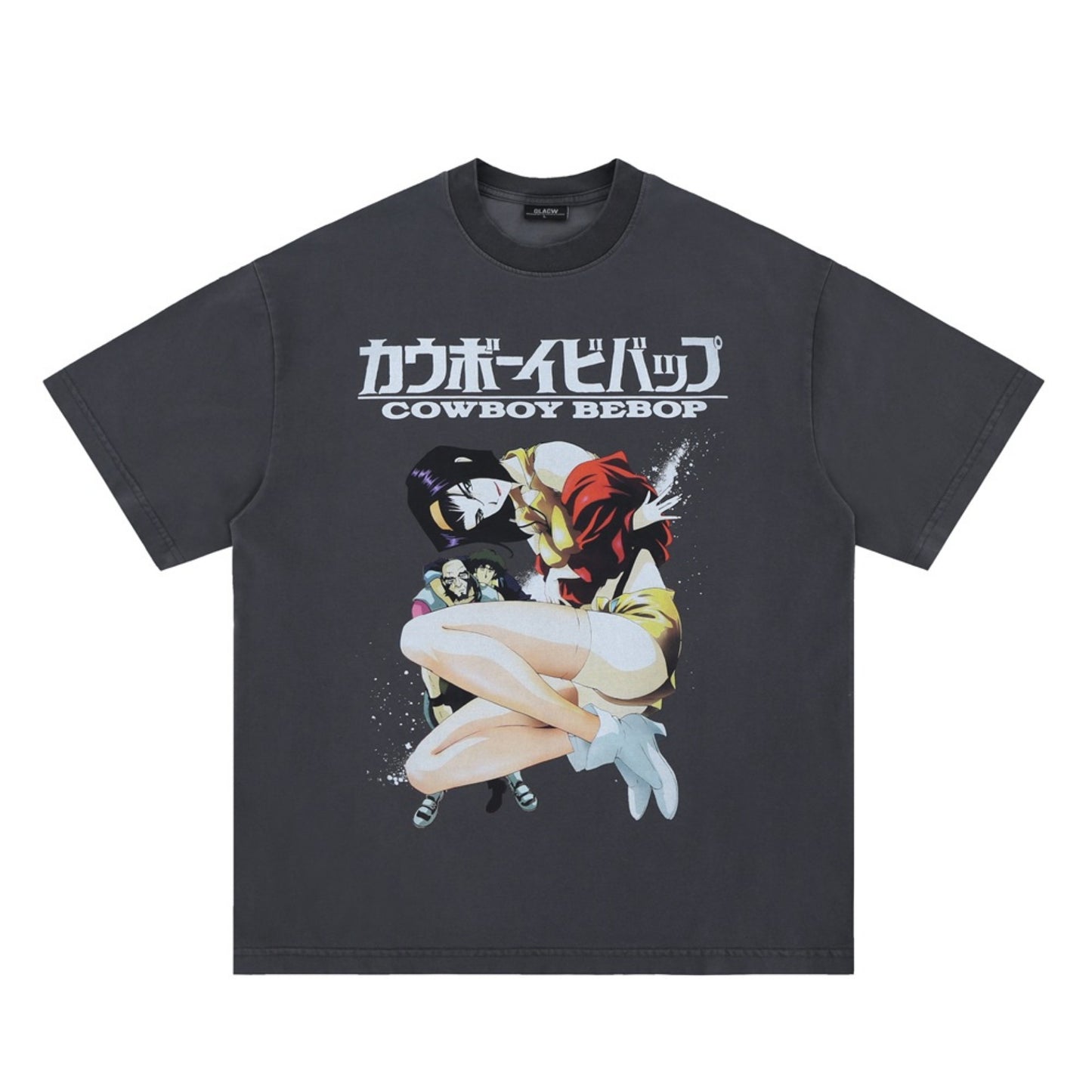 Vintage College Shirts Anime Girl Print Summer Wash Short Sleeve T-Shirt