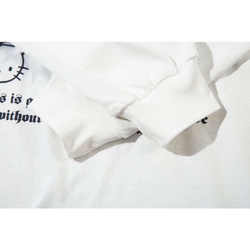 Marcas De Streetwear Vintage Cat Print Long Sleeve T-Shirt Loose Crew Neck Top