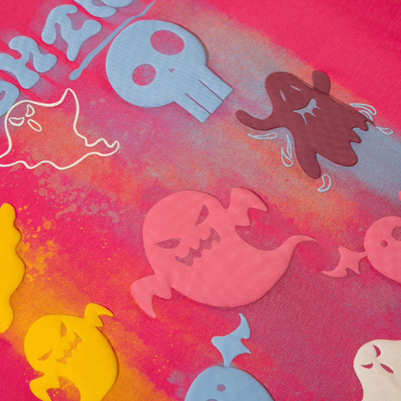 Vintage T Shirts Hip Hop Cartoon Foam Print Long Sleeve T-Shirt