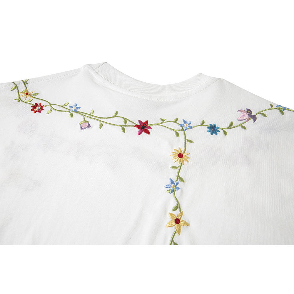 Hip Hop Clothes New York Vintage Floral Embroidery Summer Short Sleeve T-Shirt Crew Neck Top