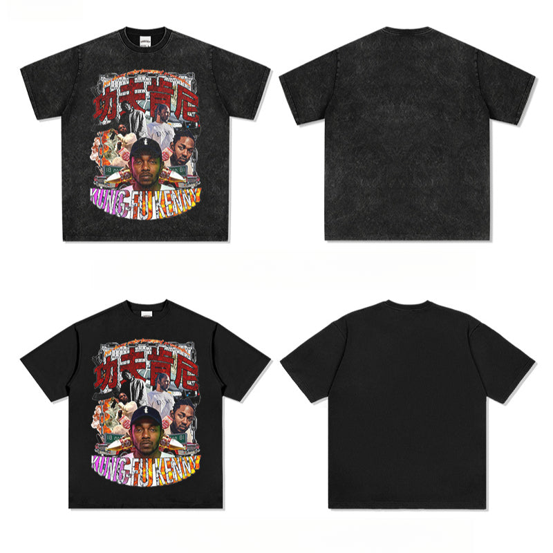 Outfit streetwear Homage Kendrick Lamar Kung Fu Kenny Hip Hop Rap Print Short Sleeve T-Shirt