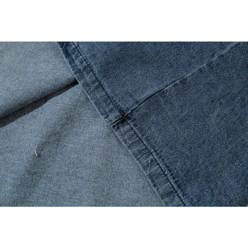 Marcas De Streetwear Vintage Embroidered Washed Denim Long Sleeve T-Shirt