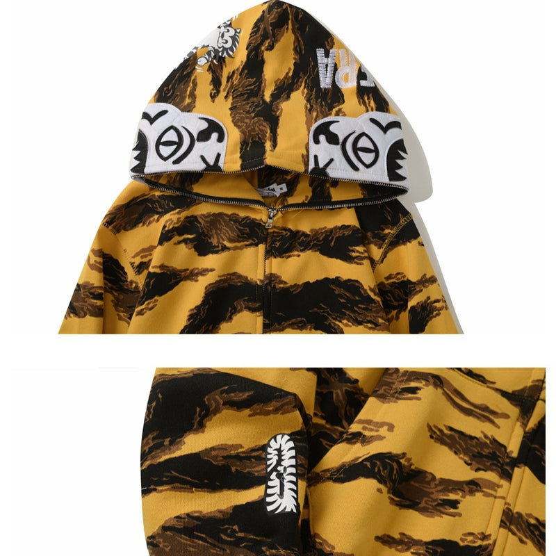 Ape Hoodie Embroidered Tiger Camo Tiger Hooded Cardigan Shark Sweater Jacket