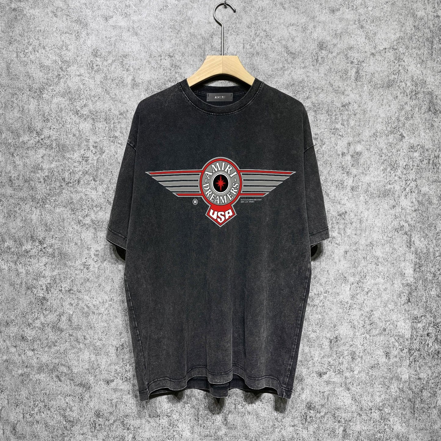 Amiri washed t-shirt flying eagle wings chapter printing short sleeve