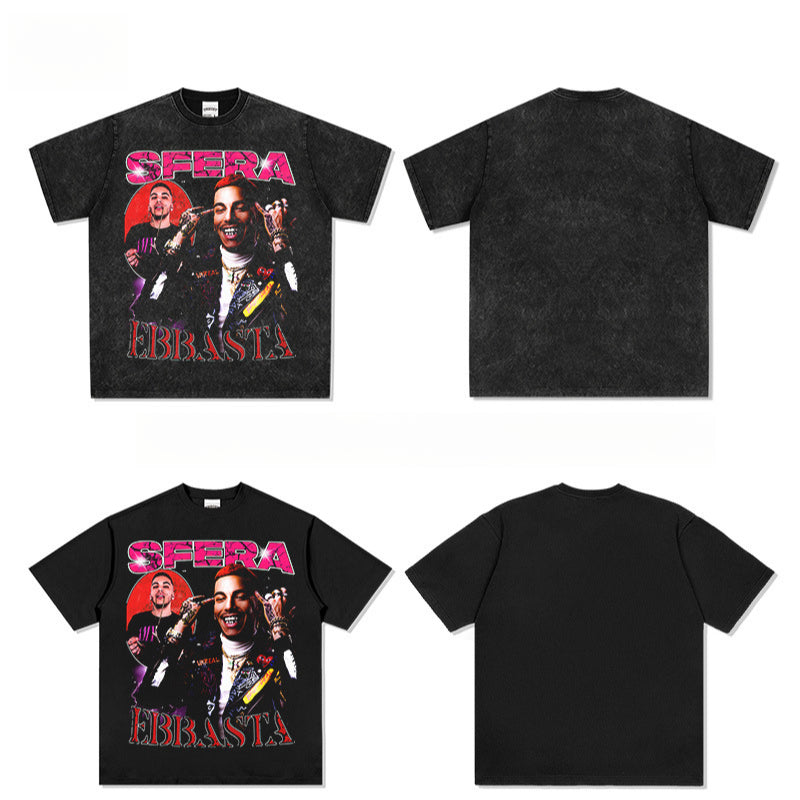 Outfit streetwear hip hop Sfera Ebbasta print short sleeve t-shirt
