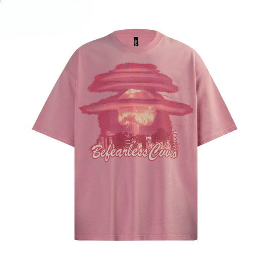 80s And 90s Vintage T Shirts Vintage Washing Water Old Mushroom Cloud Short Sleeve T-Shirts
