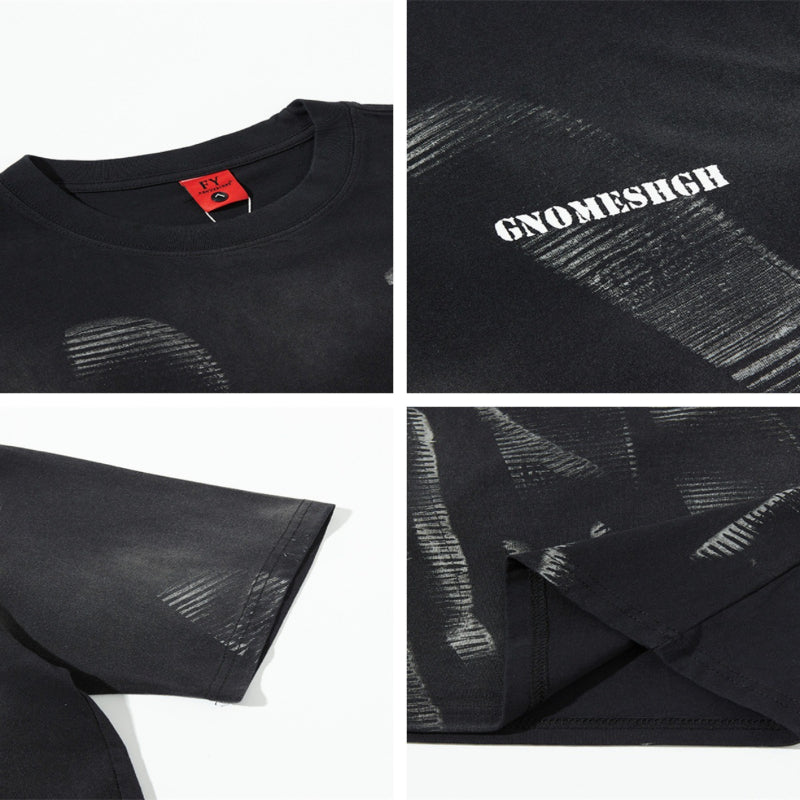 Distorted vintage graffiti loose summer round neck short sleeve t-shirt