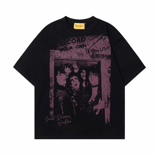 90s West Coast Hip Hop Fashion T-Shirts Vintage Old Gothic Print Crew Neck T-Shirt