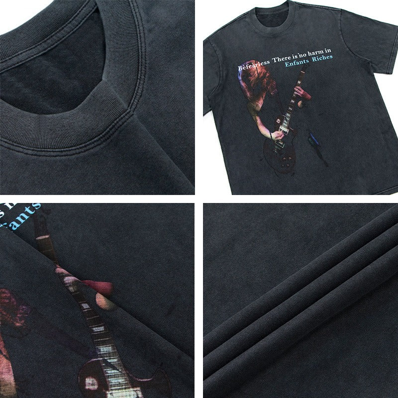 80s And 90s Vintage T Shirts Vintage Washing Water Old Rock Hand Short Sleeve T-Shirts