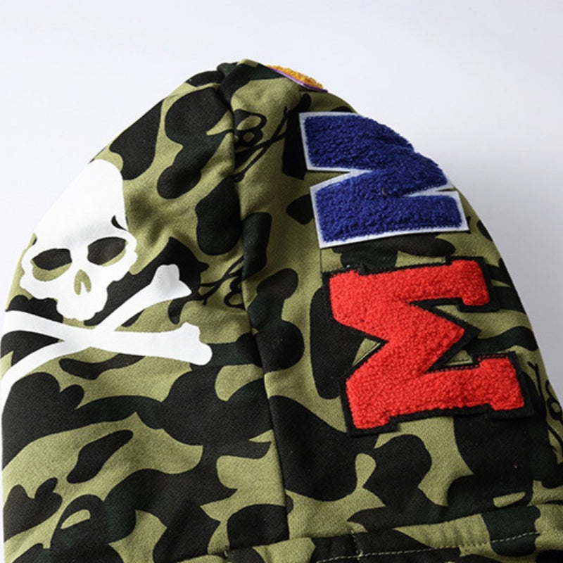Ape Hoodie Two-Hat Camouflage Hoodie Men's and Women's Hooded Cardigan Shark Sweater Jacket