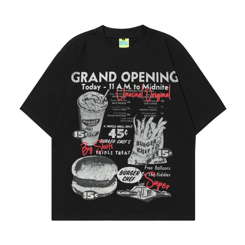 90s West Coast Hip Hop Fashion T Shirts Burger Fries Print Spring Summer Short Sleeve T-Shirt