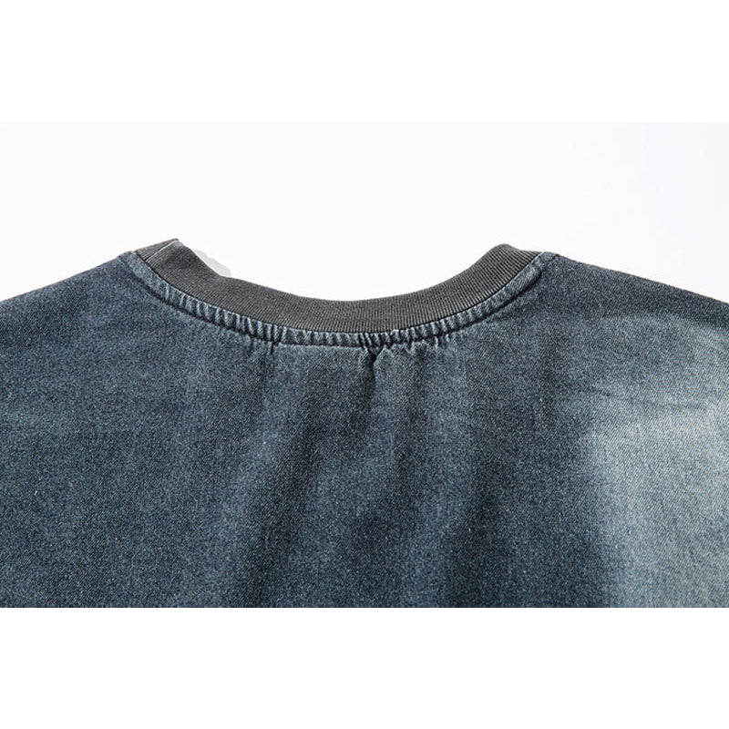 Marcas De Streetwear Letter Embroidered Loose Denim Long Sleeve T-Shirt