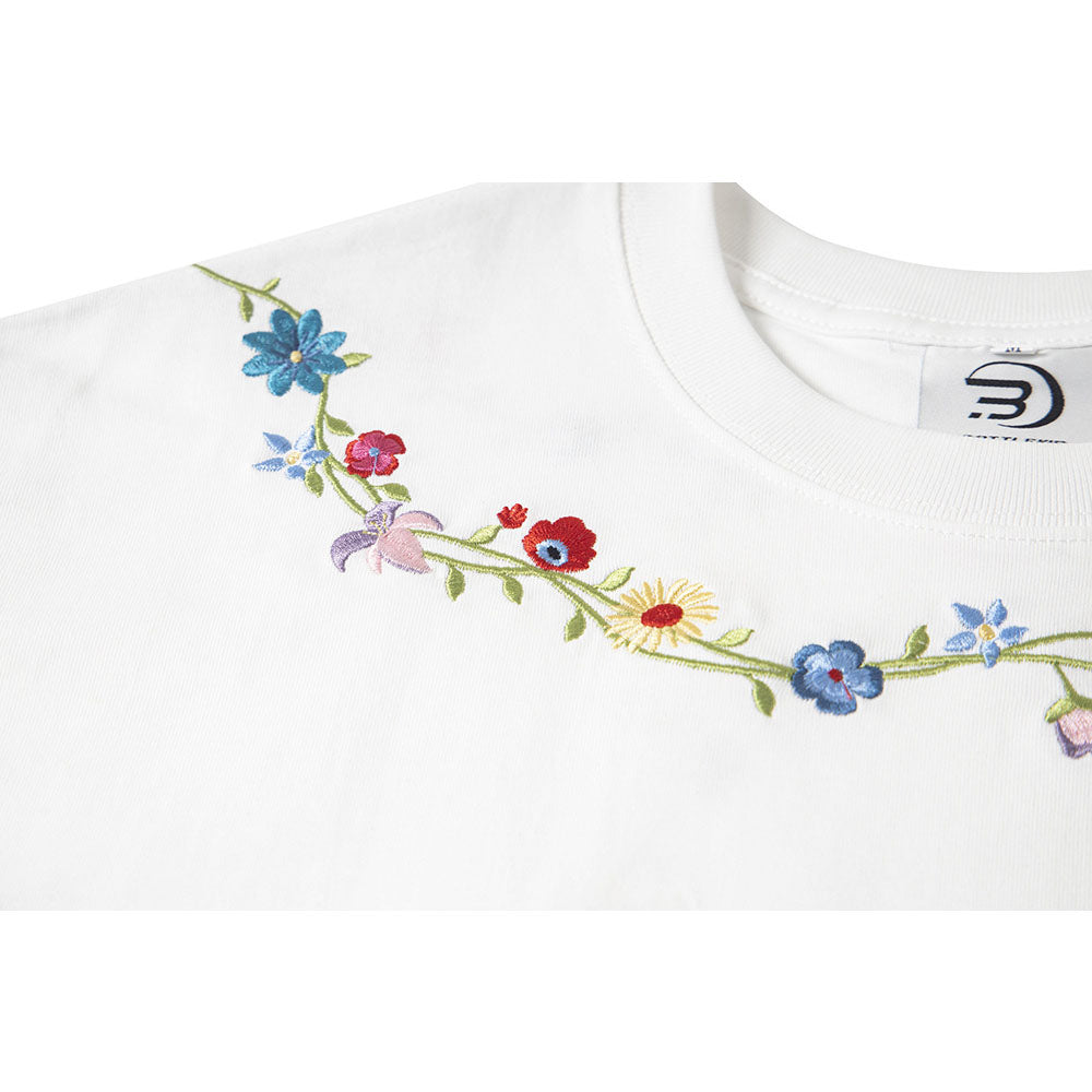 Hip Hop Clothes New York Vintage Floral Embroidery Summer Short Sleeve T-Shirt Crew Neck Top