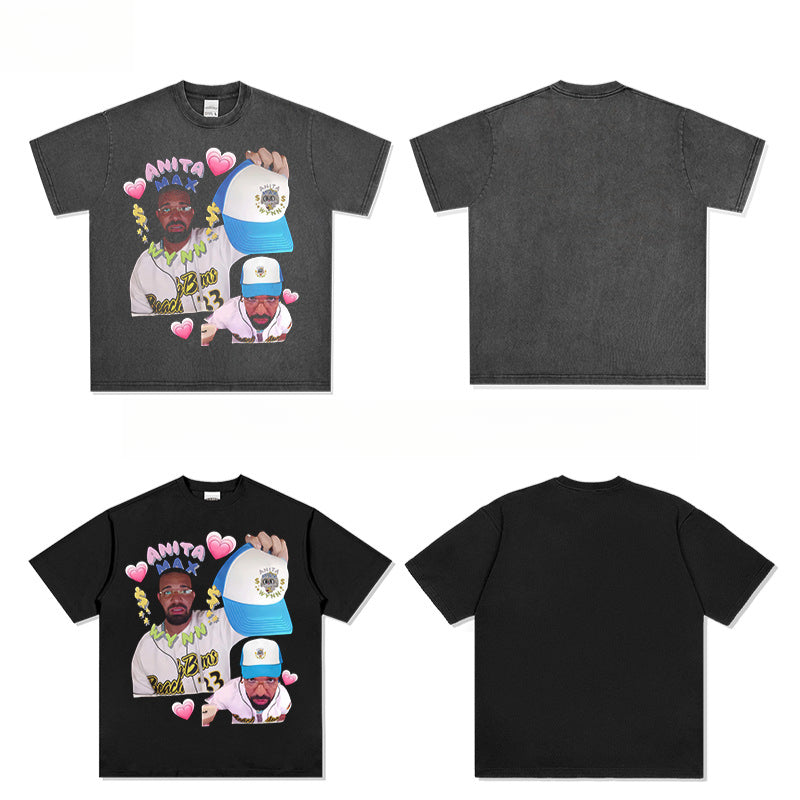 Outfit streetwear vintage hip hop drake print short sleeve t-shirt