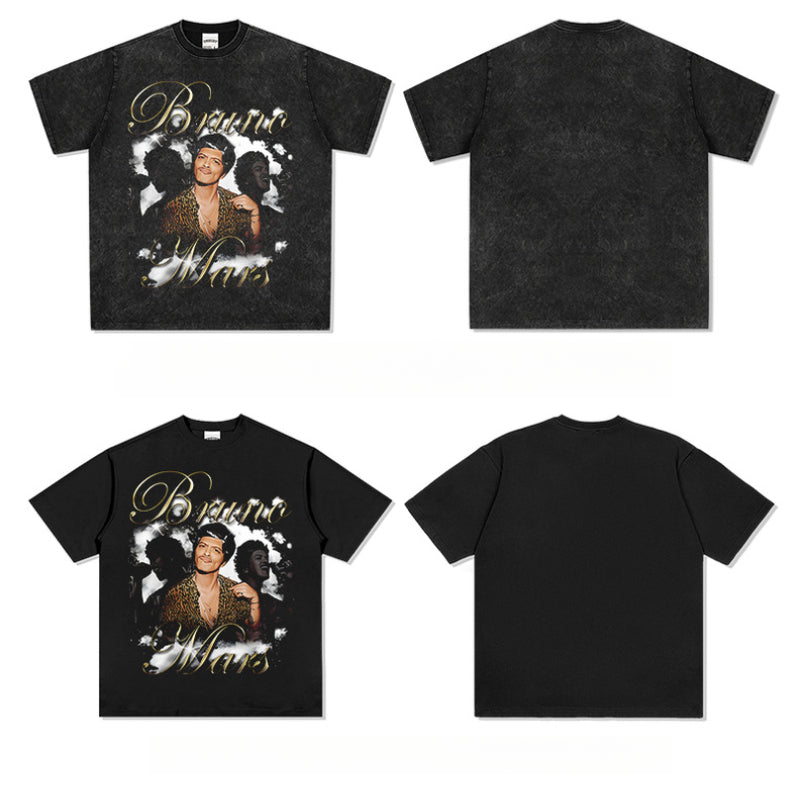 Cool t rapper vintage Bruno Mars print short sleeve t-shirt