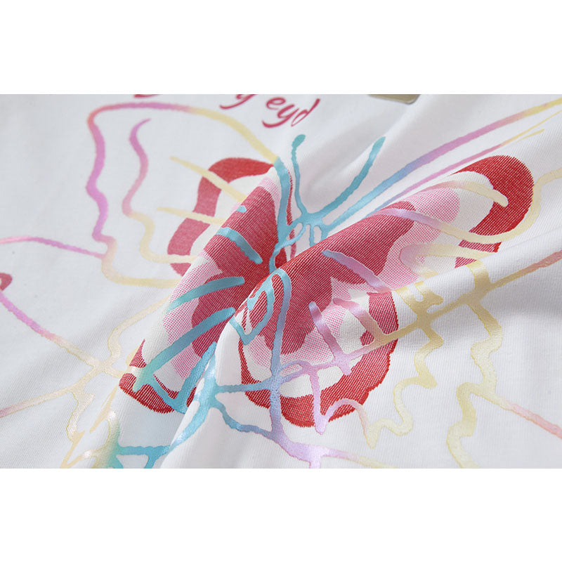 Casual Street Wear Summer Short Sleeve T-Shirt Butterfly Pendant Necklace Loose