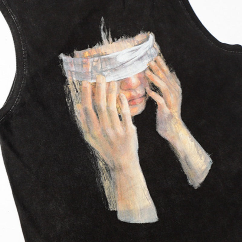 Marcas De Streetwear Vintage Washed Old Blindfolded Girls T-Shirt