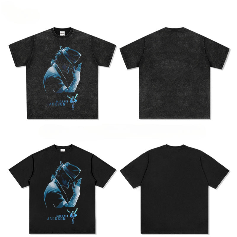 Streetwear masculino vintage jackson print short sleeve hip hop vintage t-shirt