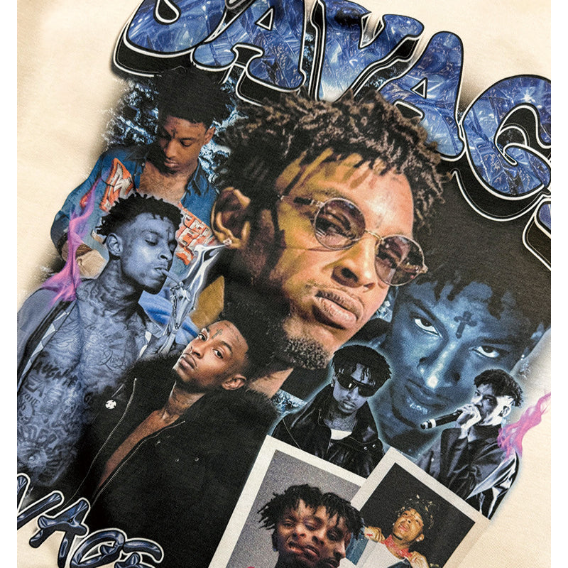 Streetwear masculino vintage hip hop 21 savage print short sleeve t-shirt