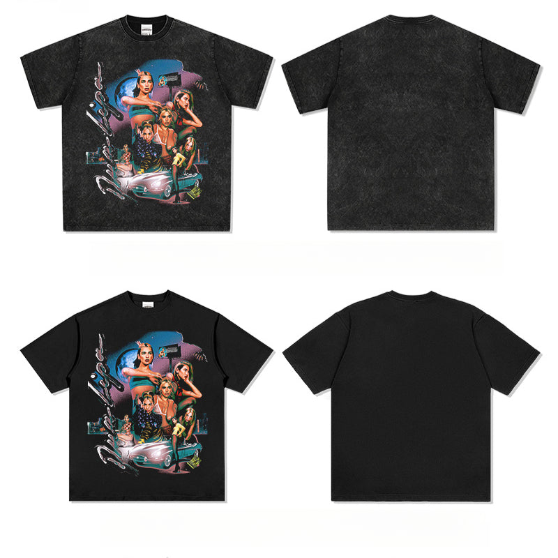 New york hip hop shop BC Dua Lipa print hip hop street short sleeve vintage T shirt