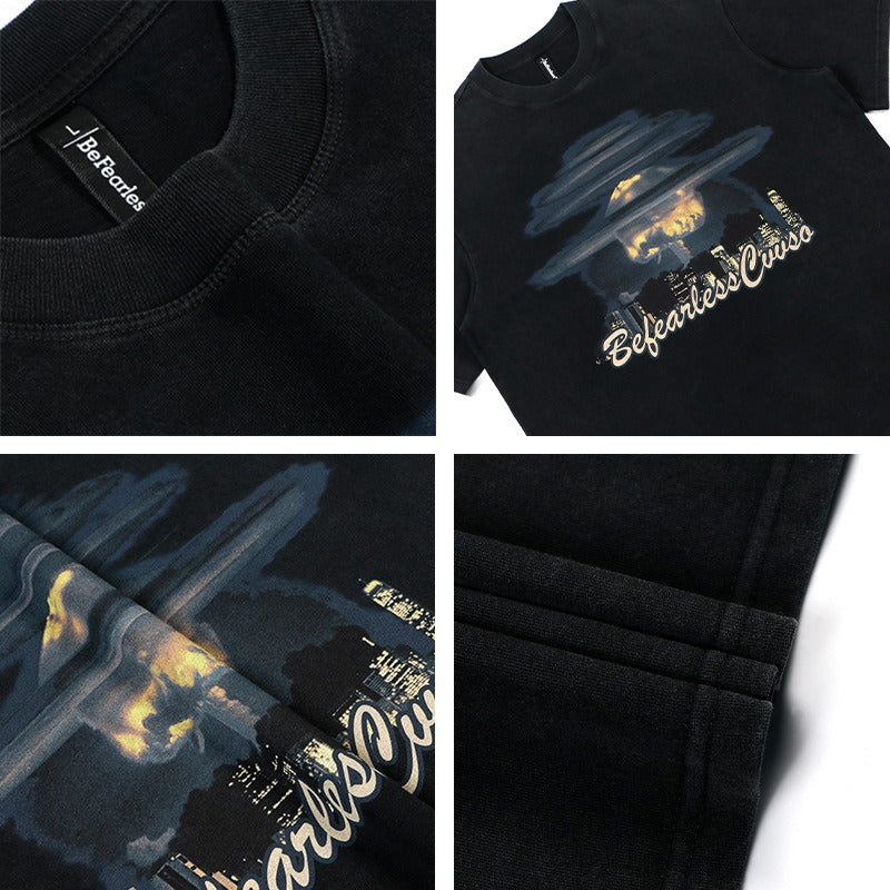 80s And 90s Vintage T Shirts Vintage Washing Water Old Mushroom Cloud Short Sleeve T-Shirts